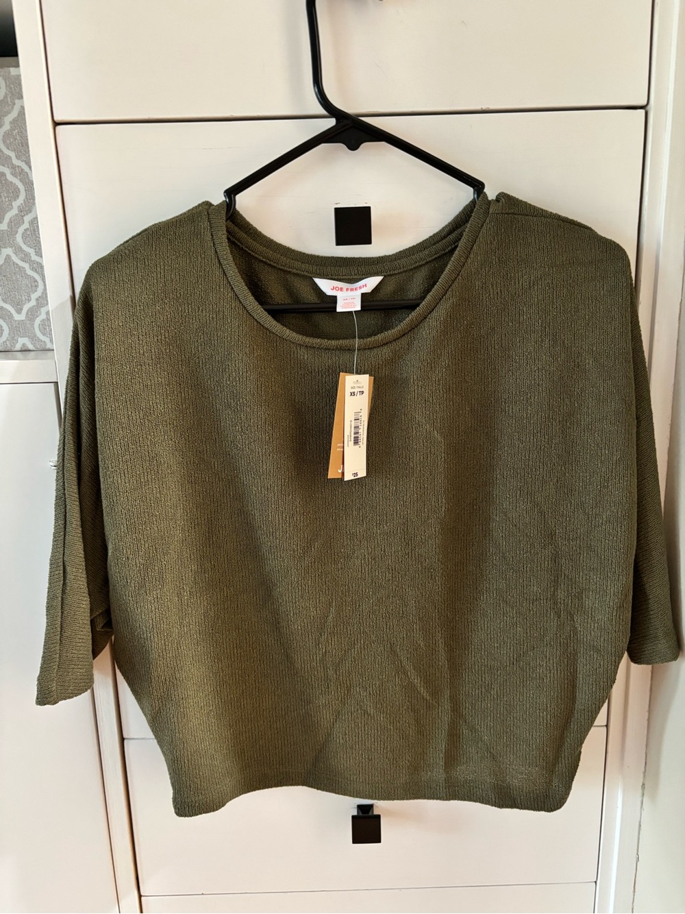 NWT Joe Fresh Olive Short Sleeve Crewneck Sweater Blouse